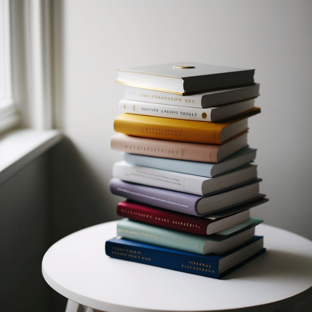 whereisscott_a_stack_of_novels_on_a_small_white_table_in_a_brig_0439e4e9-ce03-4d8c-b437-3aa3f4055be2